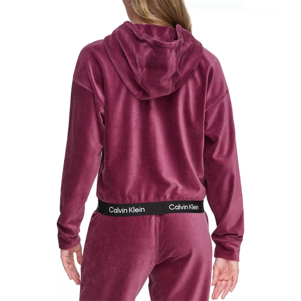 Calvin Klein Velour Pullover Hoodie NWT Burgundy Merlot Logo NWT Size S - Picture 2 of 5